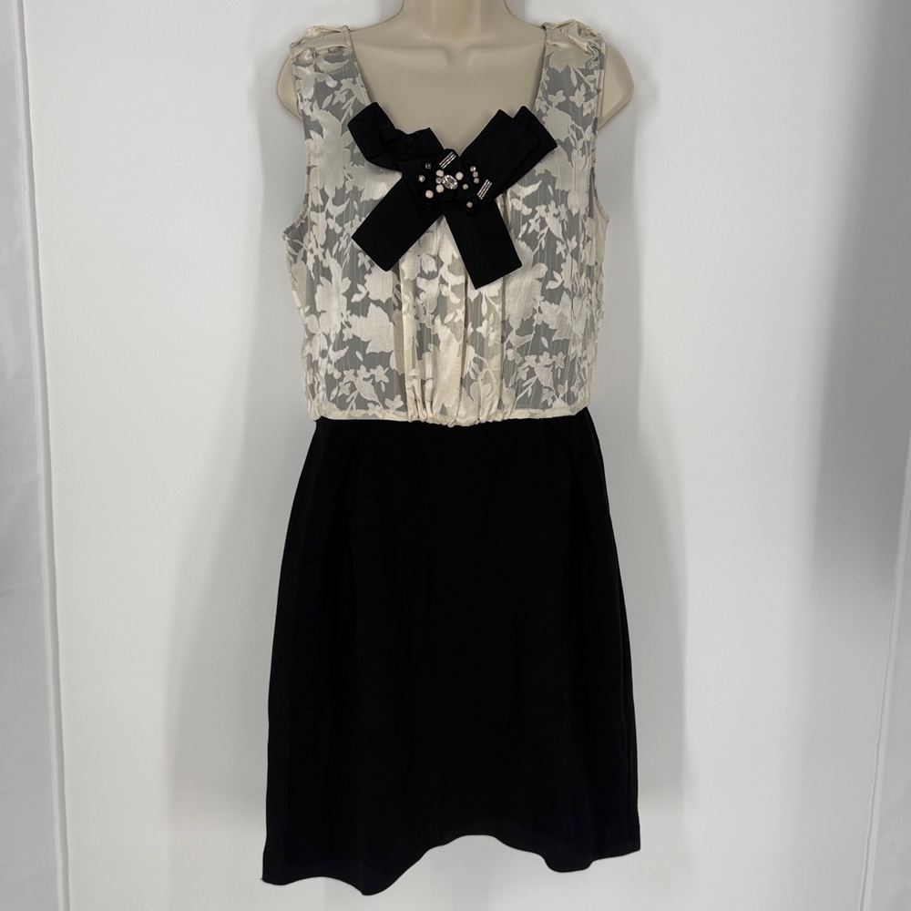 Taylor Black and Cream Mini Dress with Bow Detail